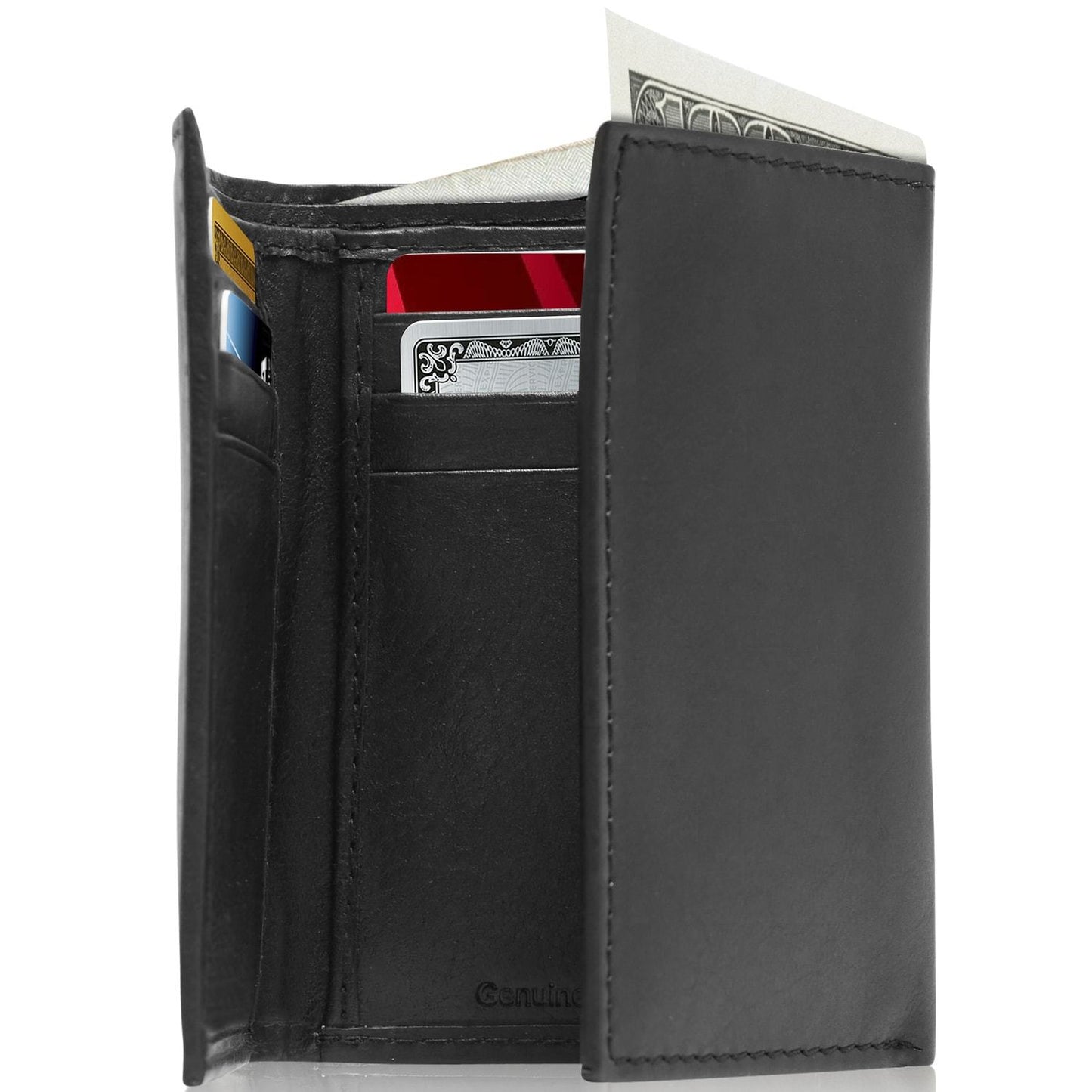 Genuine Leather Slim Trifold Wallet – ID Window, RFID Blocking