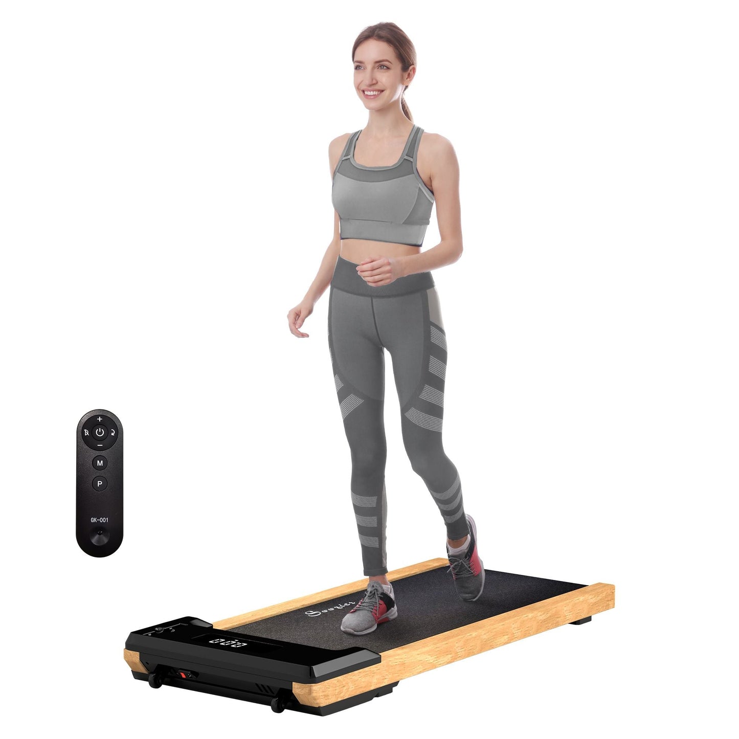 Soozier 2.5HP Walking Pad, Wood Under Desk Treadmill with Remote Control, Transport Wheels and LED Display for Home Gym Office