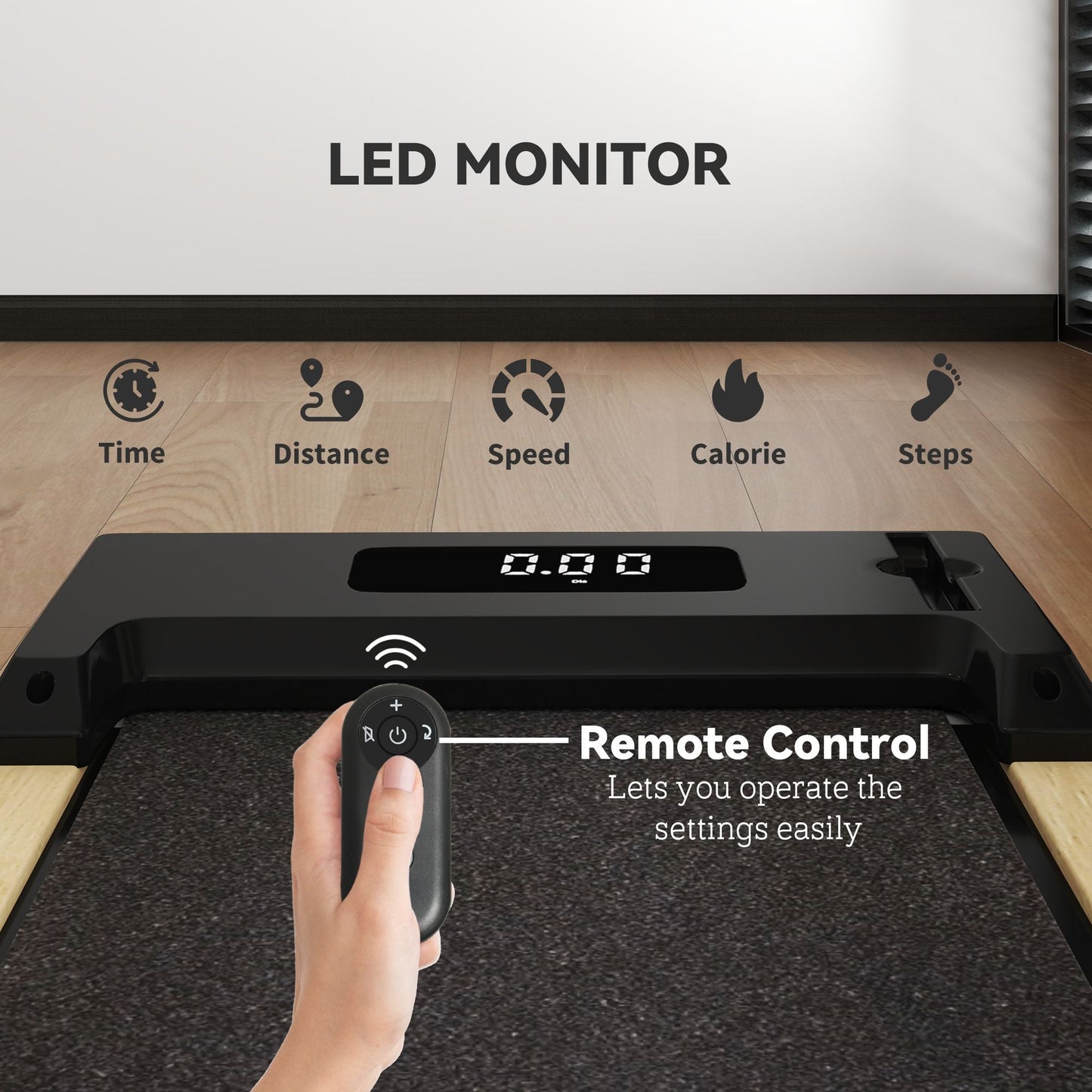Soozier 2.5HP Walking Pad, Wood Under Desk Treadmill with Remote Control, Transport Wheels and LED Display for Home Gym Office