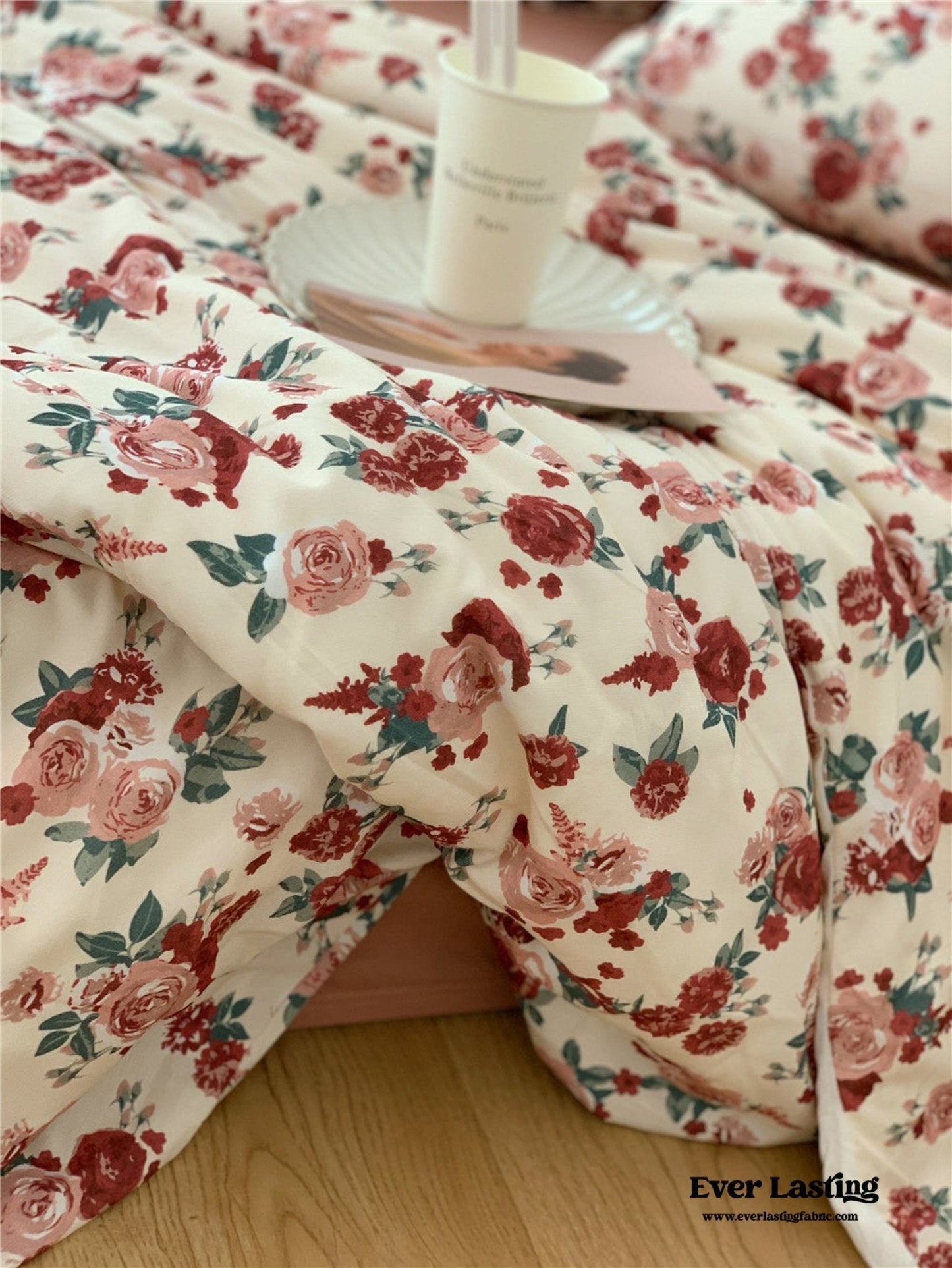 Vintage Floral Jersey Knit Bedding Set / Rust Pink