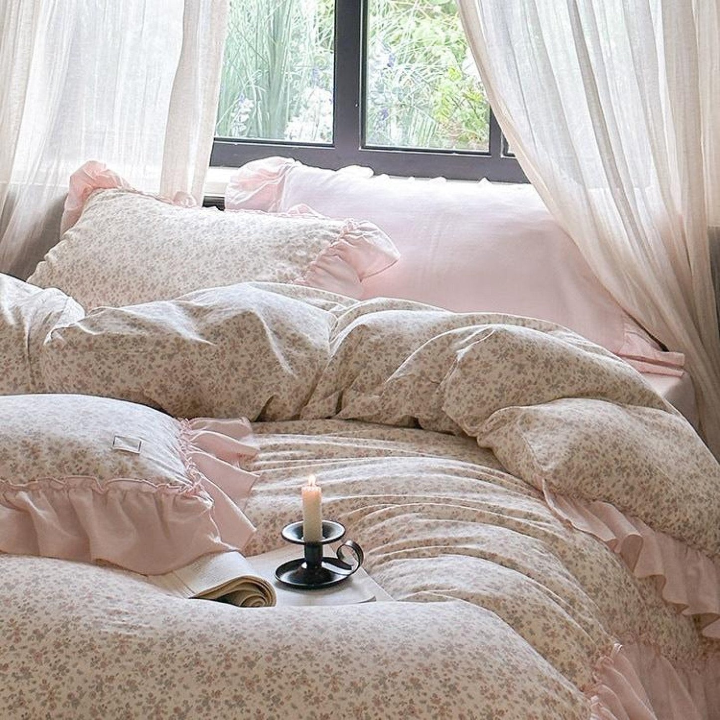 Vivienne Floral Double Gauze Bedding Set / Blush Pink
