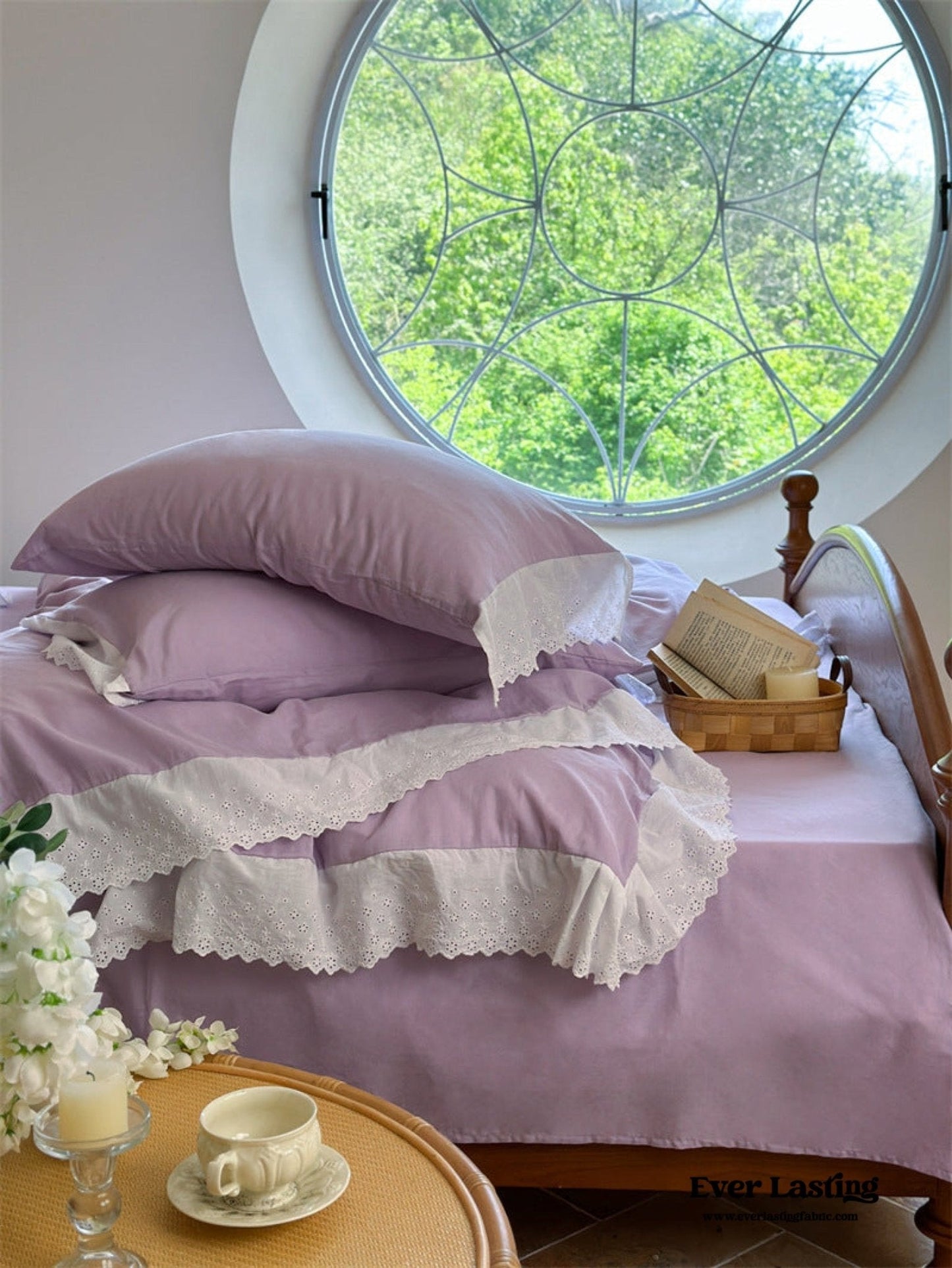 White Ruffle Lace Bedding Set / Yellow