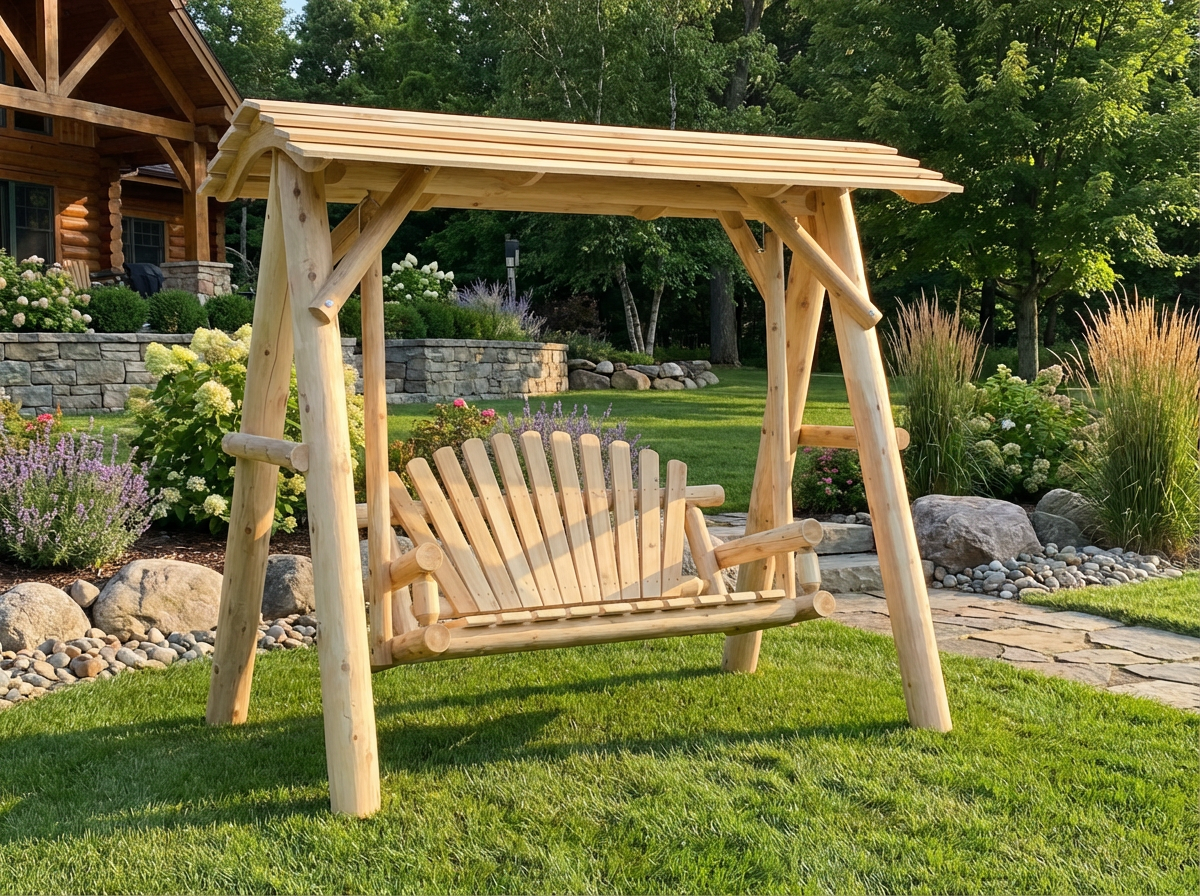 Wooden Porch Swing with Canopy