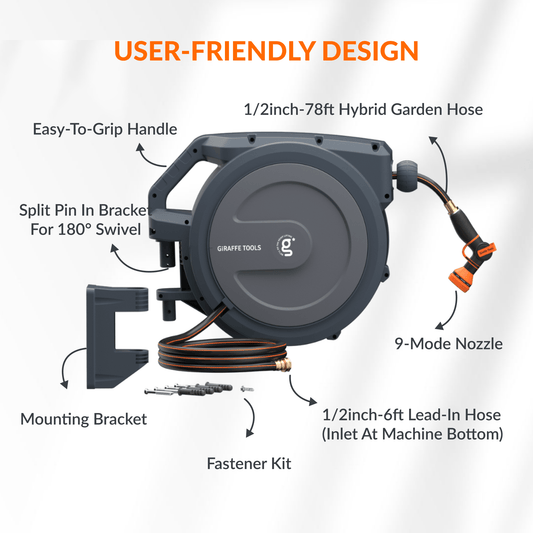 Retractable Garden Hose Reel-1/2in-78ft