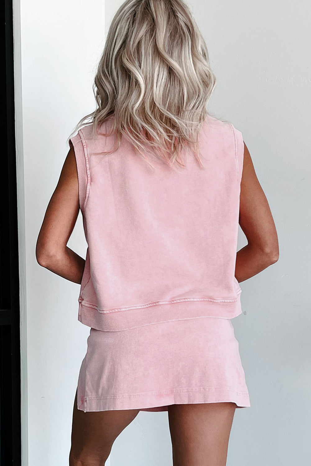 Luxury Mineral Wash Sleeveless Top and Split Skort Set