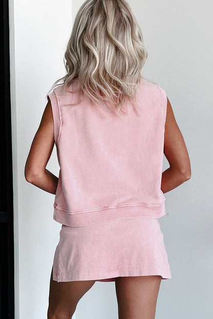 Luxury Mineral Wash Sleeveless Top and Split Skort Set