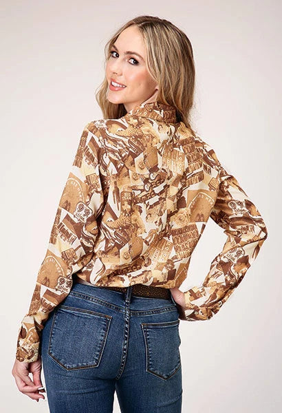 Roper 1777 Collage Print (Brown) - Women's Western Blouse