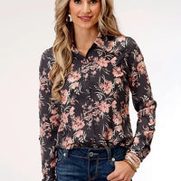 Roper 1751 Coral Floral (Grey) - Women's Western Blouse