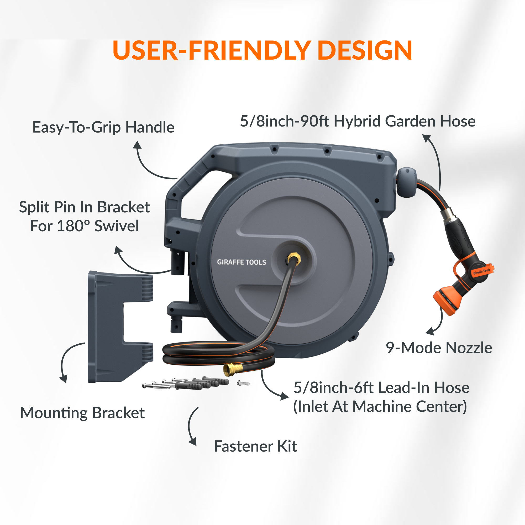 Retractable Garden Hose Reel-5/8in-90ft