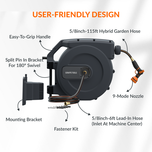 Retractable Garden Hose Reel-5/8 in-115ft