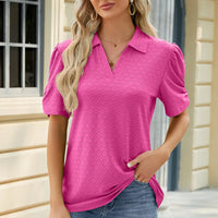 Eyelet Johnny Collar Puff Sleeve Blouse