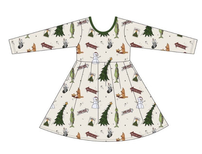 "Holiday-Hooby-Whaty" Long Sleeve Skater Dress