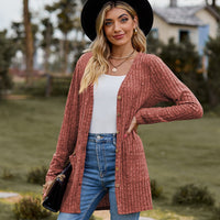Ribbed Button-Up Cardigan with Pockets