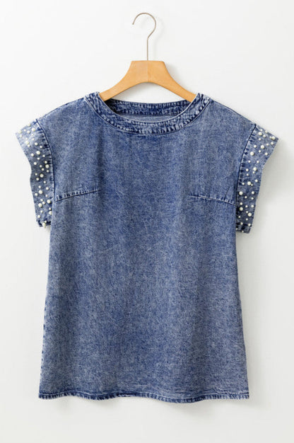 Pearl Embellished Denim Top