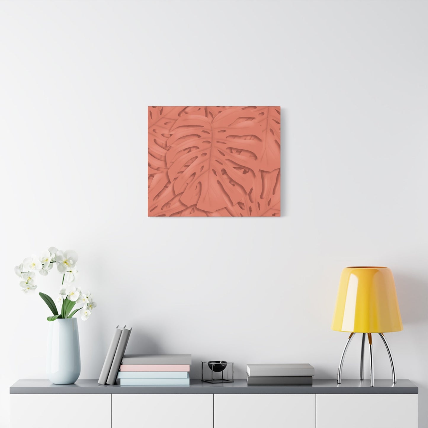 Coral Monstera Canvas Print – Botanical Wall Art