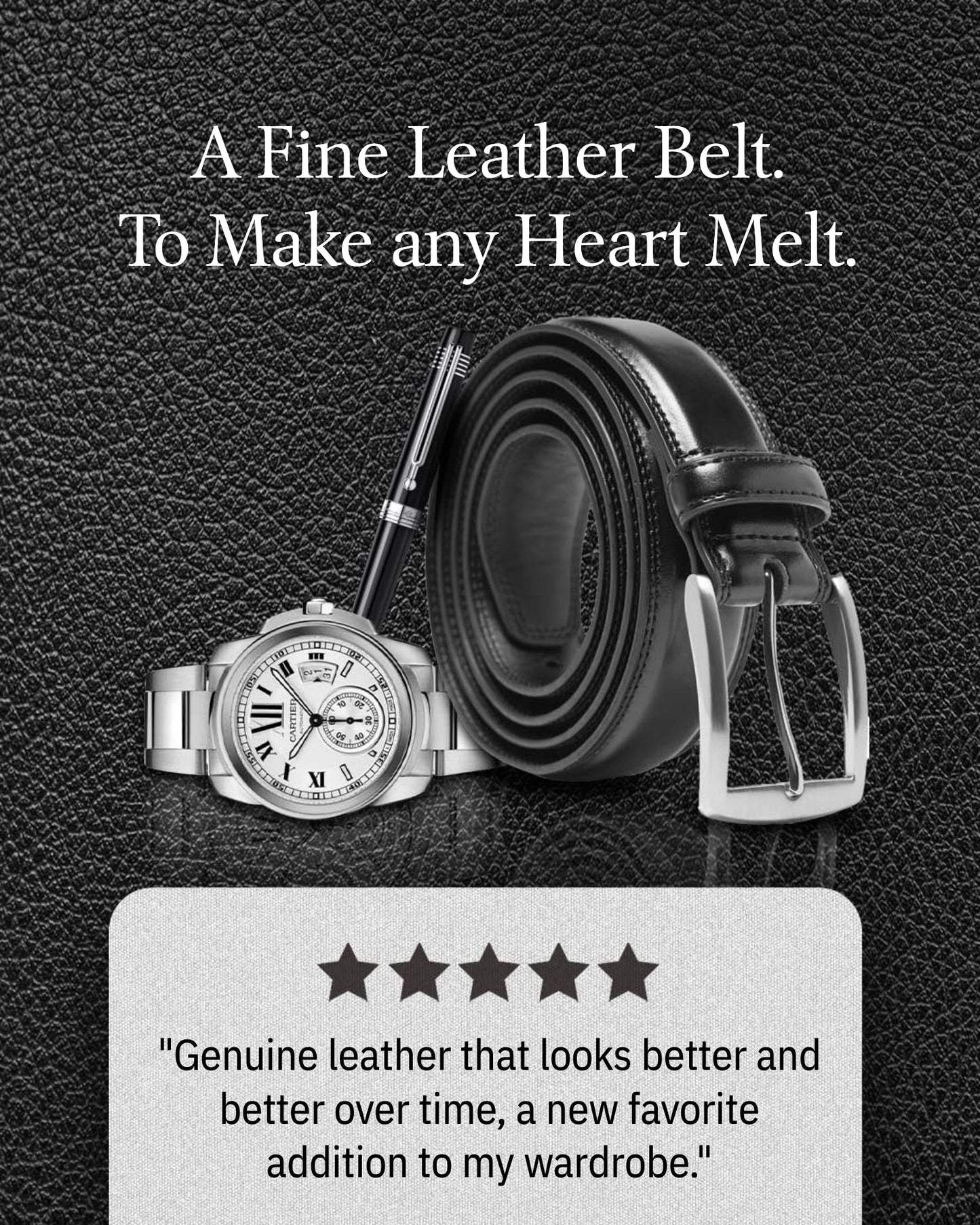 Genuine Leather Belt for Men – Zinc Alloy Buckle, 1.25" Strap