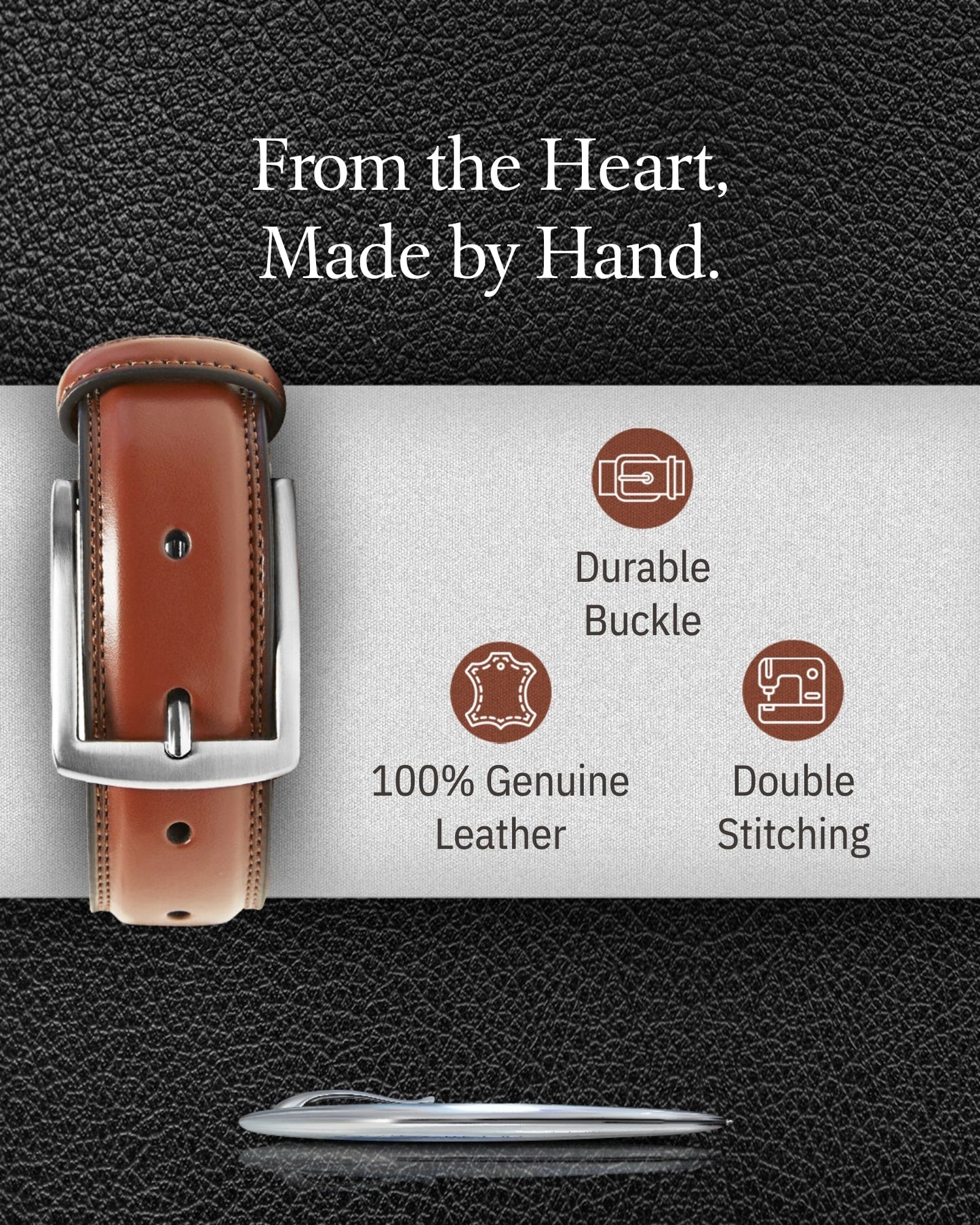 Genuine Leather Belt for Men – Zinc Alloy Buckle, 1.25" Strap