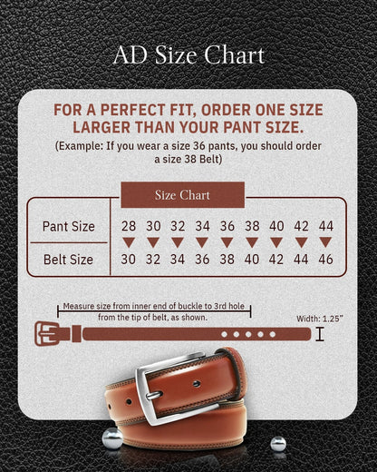 Genuine Leather Belt for Men – Zinc Alloy Buckle, 1.25" Strap