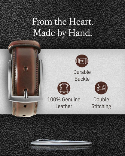 Genuine Leather Belt for Men – Zinc Alloy Buckle, 1.25" Strap