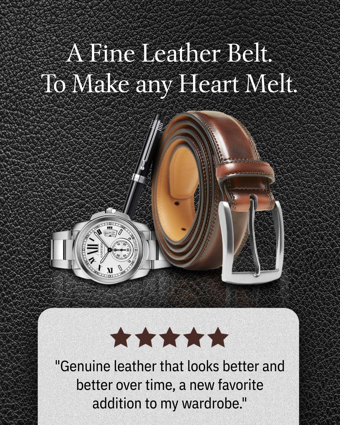 Genuine Leather Belt for Men – Zinc Alloy Buckle, 1.25" Strap