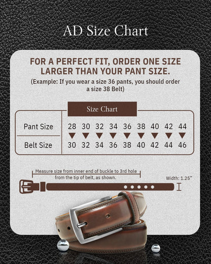 Genuine Leather Belt for Men – Zinc Alloy Buckle, 1.25" Strap
