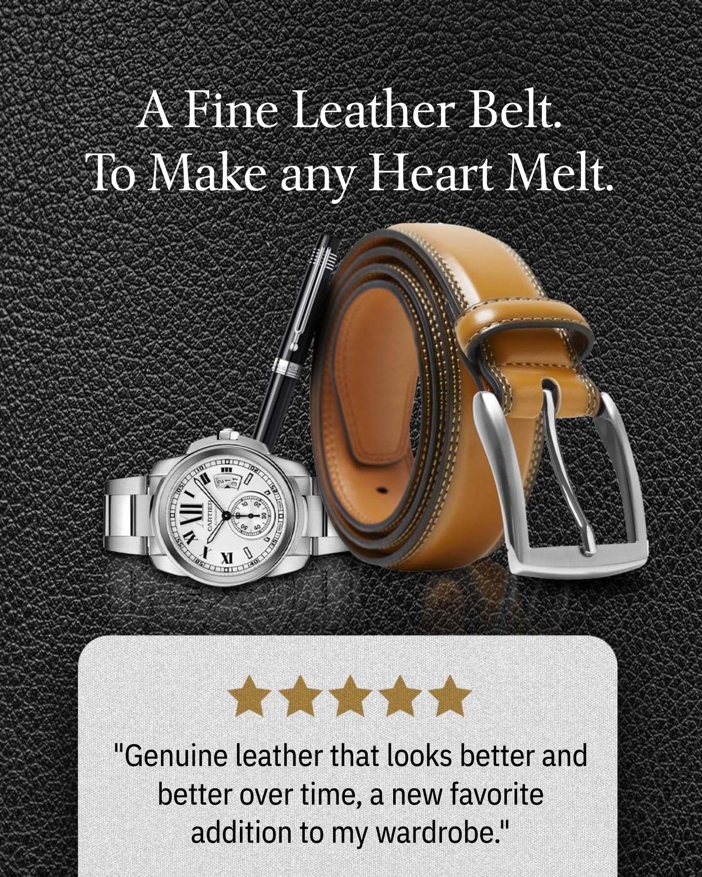 Genuine Leather Belt for Men – Zinc Alloy Buckle, 1.25" Strap