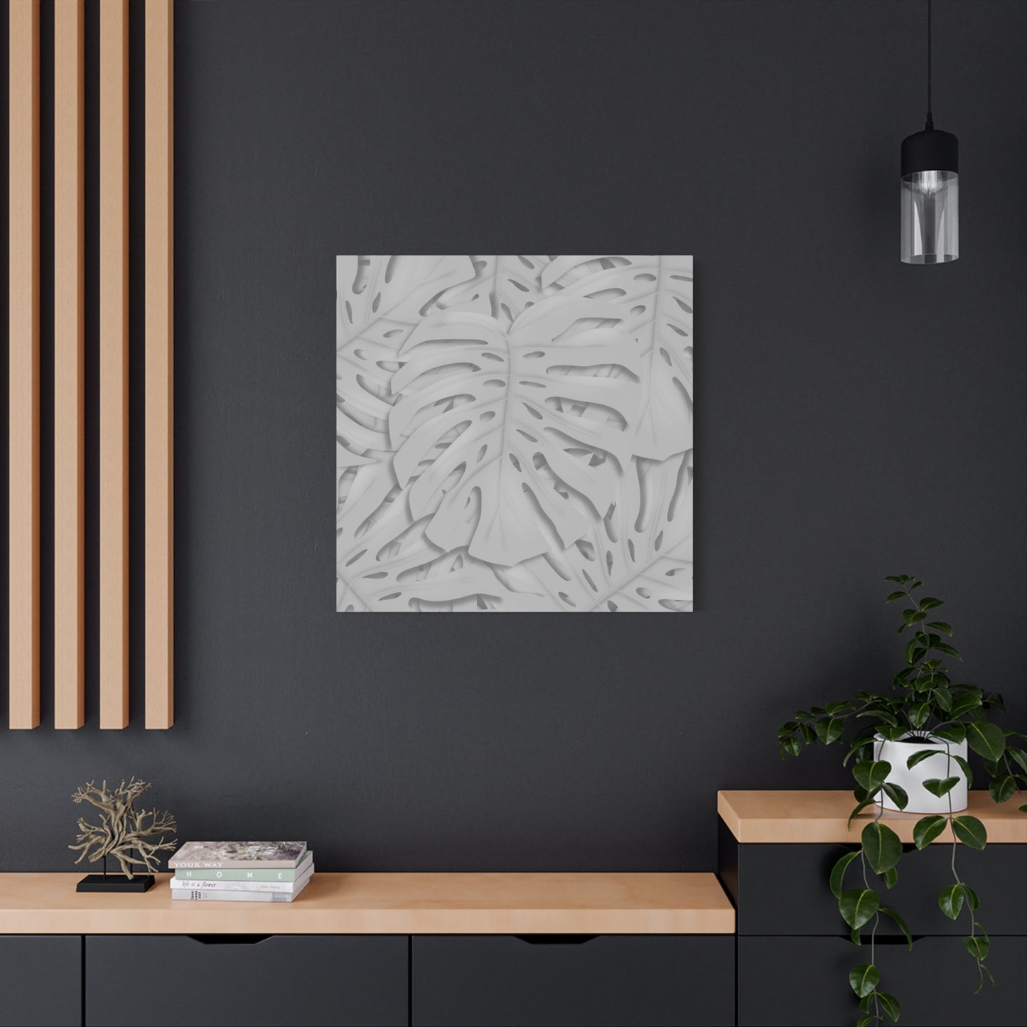 Soft Grey Monstera Canvas Print – Botanical Wall Art