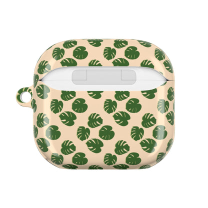 Monstera Pattern Earbud Case – Slim Protective Cover With Carabiner