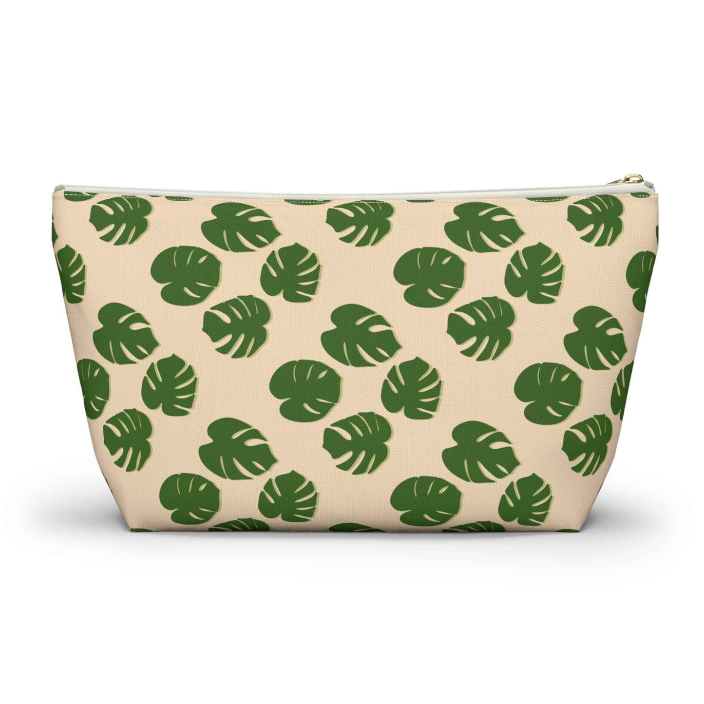 Monstera Pattern Accessory Pouch – Zippered Catch-All With T-Bottom