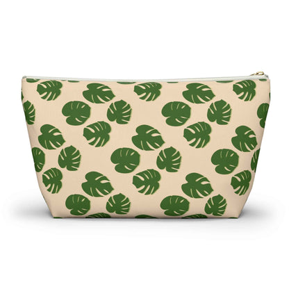 Monstera Pattern Accessory Pouch – Zippered Catch-All With T-Bottom