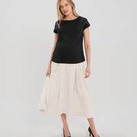 Pleated Maternity Maxi Skirt in Cream Satin | Over/Under Bump