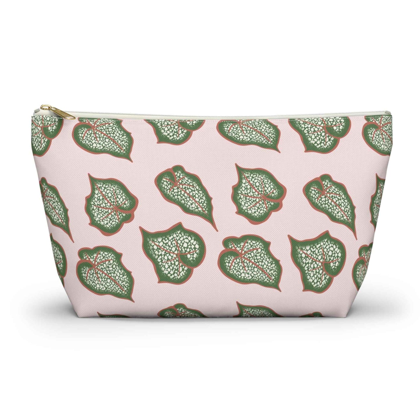 Begonia Pattern Accessory Pouch – Zippered Catch-All With T-Bottom