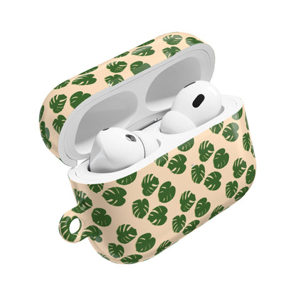 Monstera Pattern Earbud Case – Slim Protective Cover With Carabiner