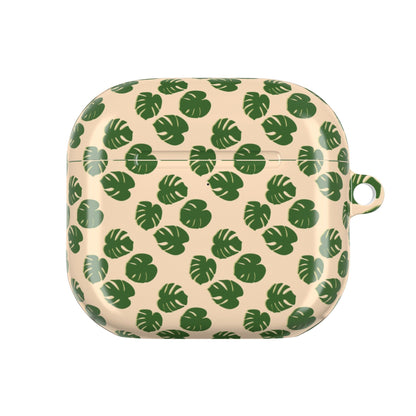 Monstera Pattern Earbud Case – Slim Protective Cover With Carabiner