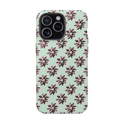 Pink Princess Philodendron Pattern Phone Case – Dual Layer Protective Cover