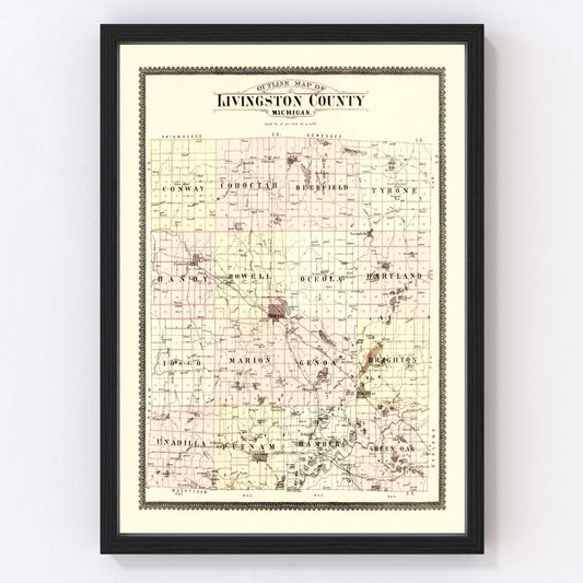 Vintage Map of Livingston County, Michigan 1895