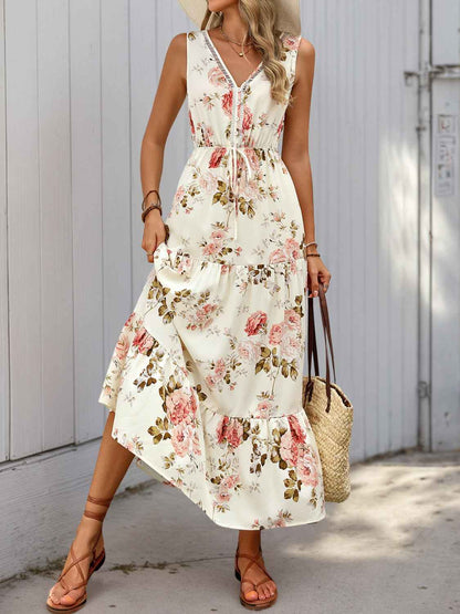 Printed Ruffled Hem V-Neck Dress