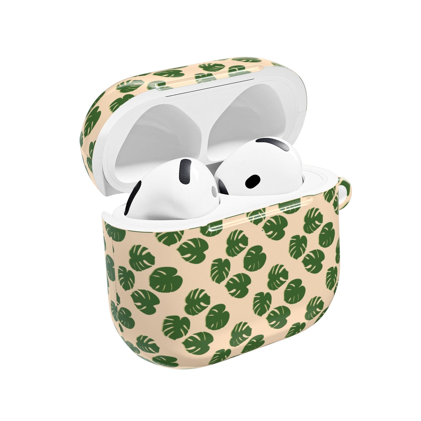 Monstera Pattern Earbud Case – Slim Protective Cover With Carabiner