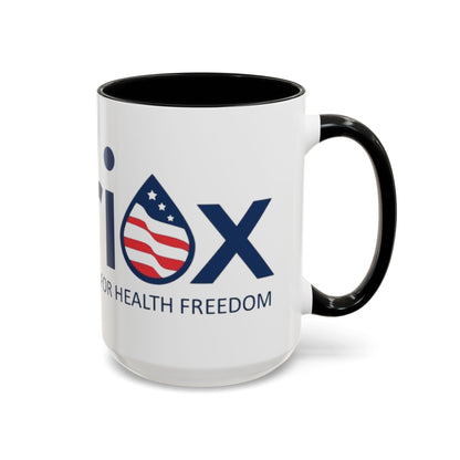 Patriox Accent Coffee Mug — American Flag Drop Logo, 'Water for Health Freedom'