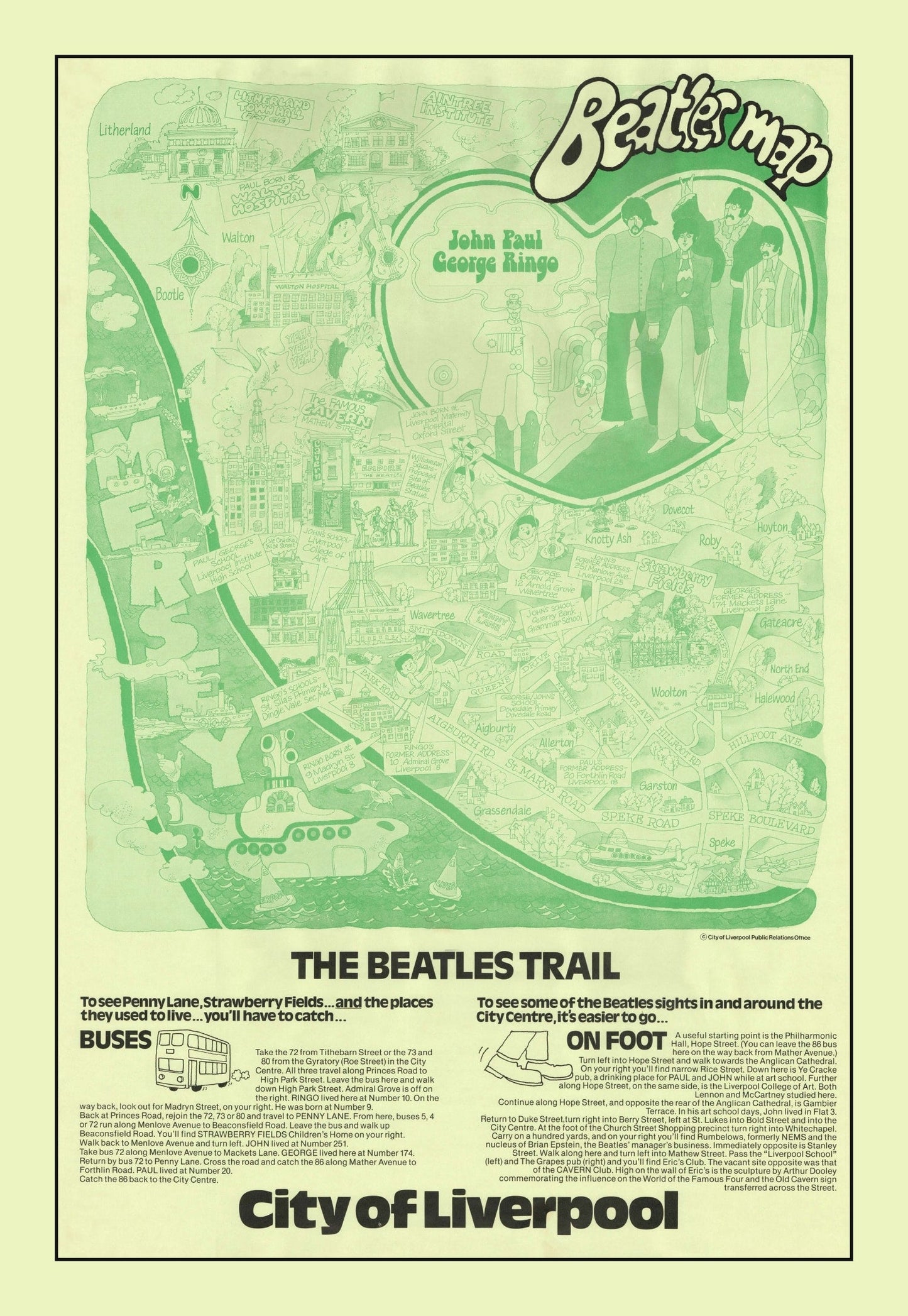 Vintage Map of Liverpool, England 1974
