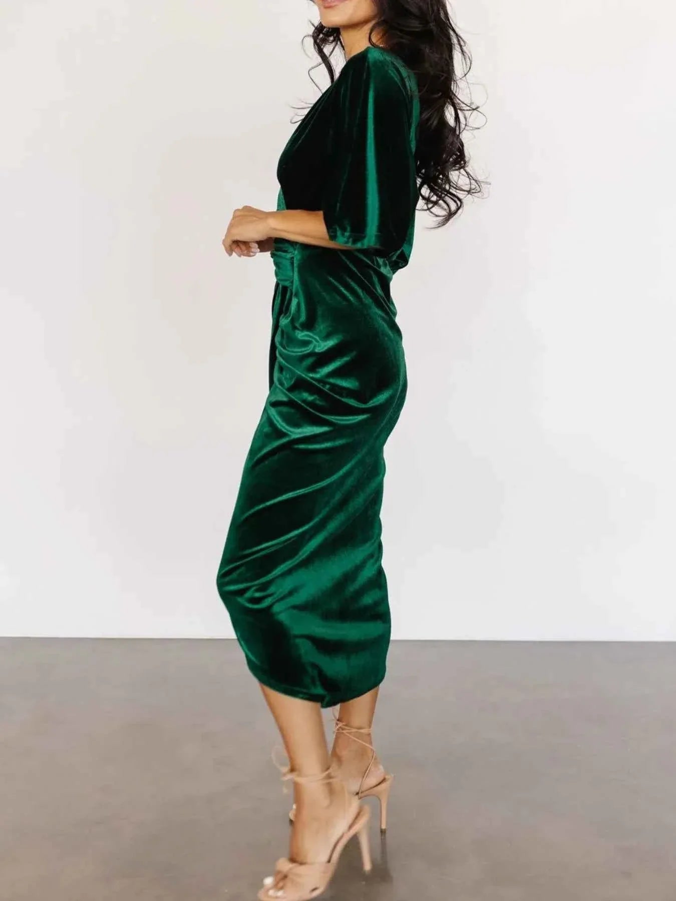 Ruched Surplice Half Sleeve Dress, Holiday Dress