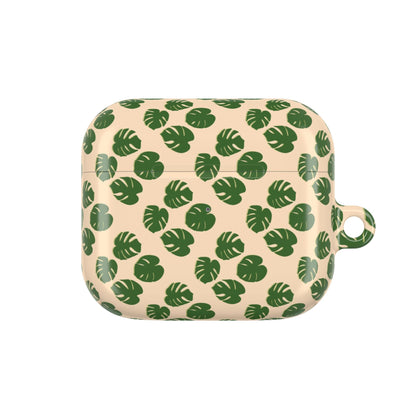 Monstera Pattern Earbud Case – Slim Protective Cover With Carabiner