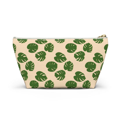 Monstera Pattern Accessory Pouch – Zippered Catch-All With T-Bottom
