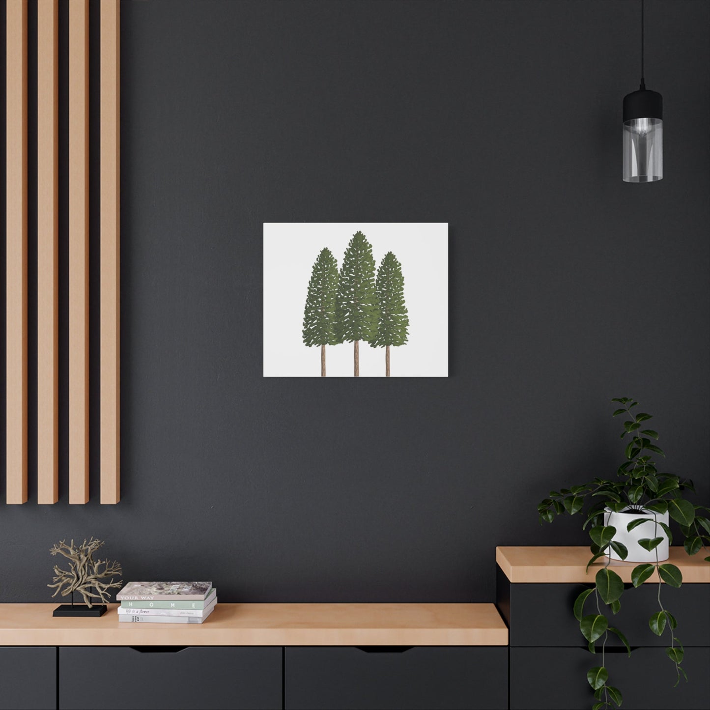 Three Ponderosa Pine Canvas Wall Art Matte Stretched Print Minimalist Forest Landscape Decor