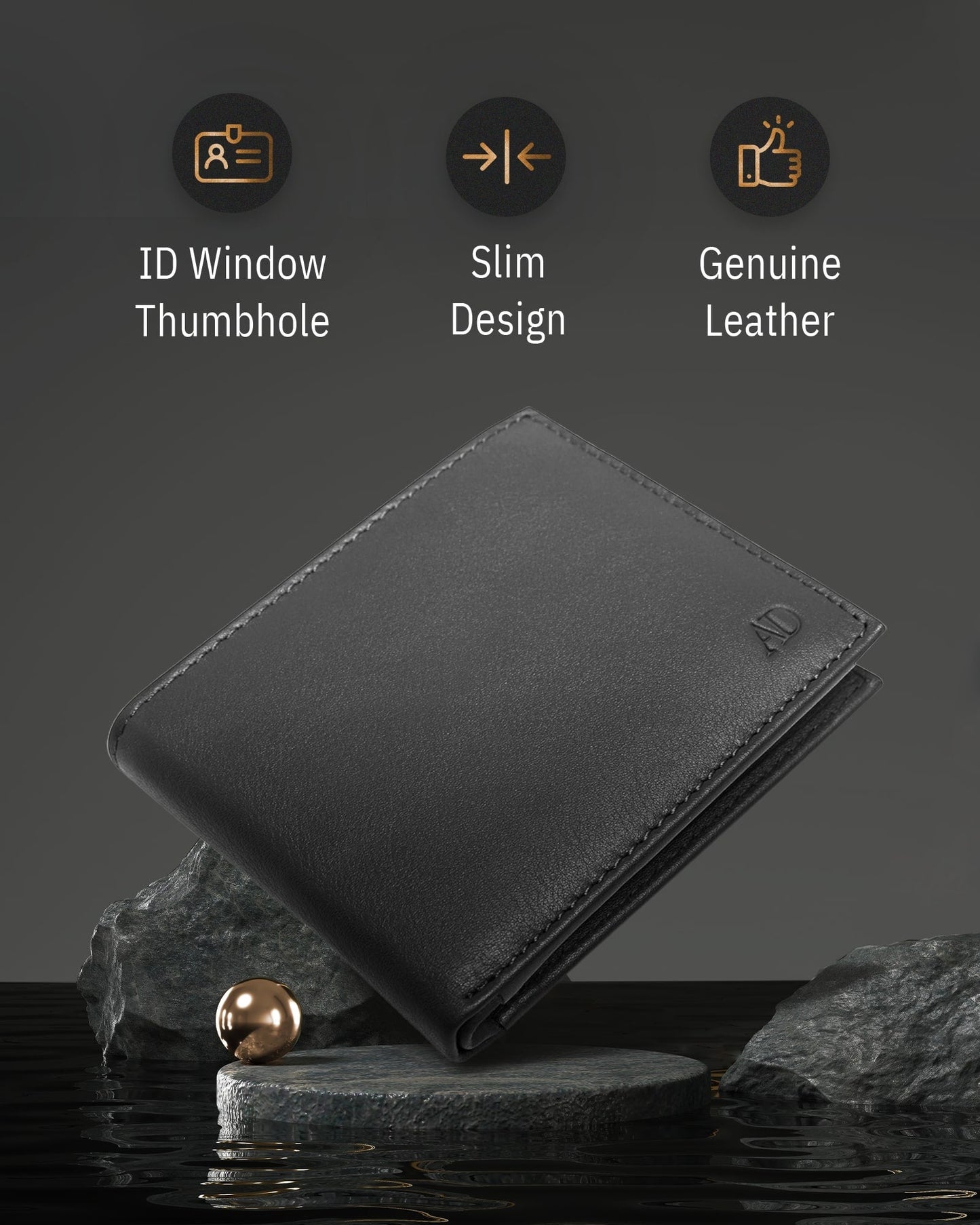 Genuine Leather Bifold Wallet – Flip-Up ID Window, RFID Blocking