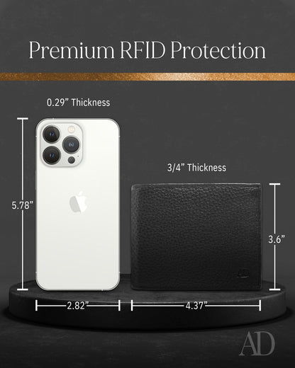 Genuine Leather Bifold Wallet – Flip-Up ID Window, RFID Blocking