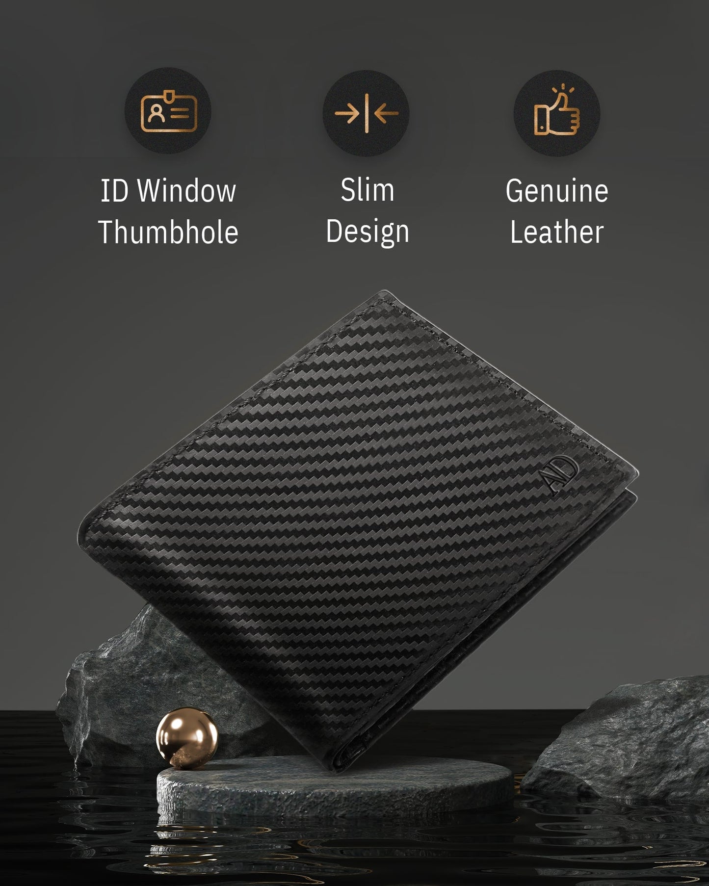 Genuine Leather Bifold Wallet – Flip-Up ID Window, RFID Blocking