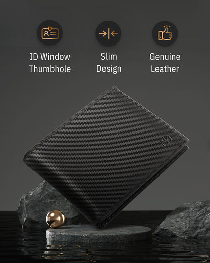 Genuine Leather Bifold Wallet – Flip-Up ID Window, RFID Blocking