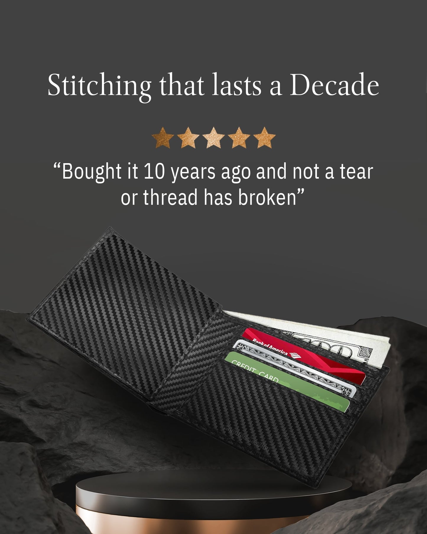 Genuine Leather Bifold Wallet – Flip-Up ID Window, RFID Blocking