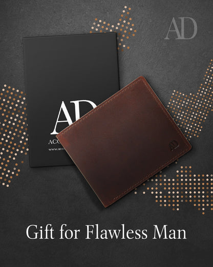 Genuine Leather Bifold Wallet – Flip-Up ID Window, RFID Blocking